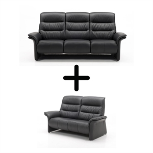 CLIFTON 3+2 PERS. SOFAER - SORT SEMI/SPALT LÆDER - MÅL: 214 X 155 CM.